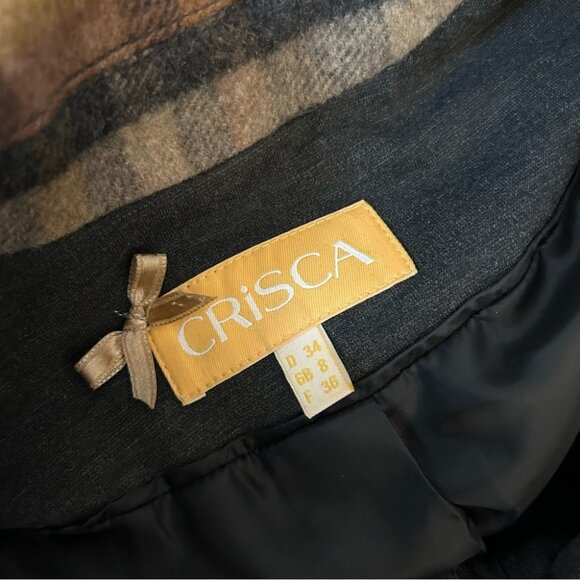 ❤️ CRiSCA Plaid wool blend Women's Jacket with Ruffle Collar 6 - Picture 5 of 10